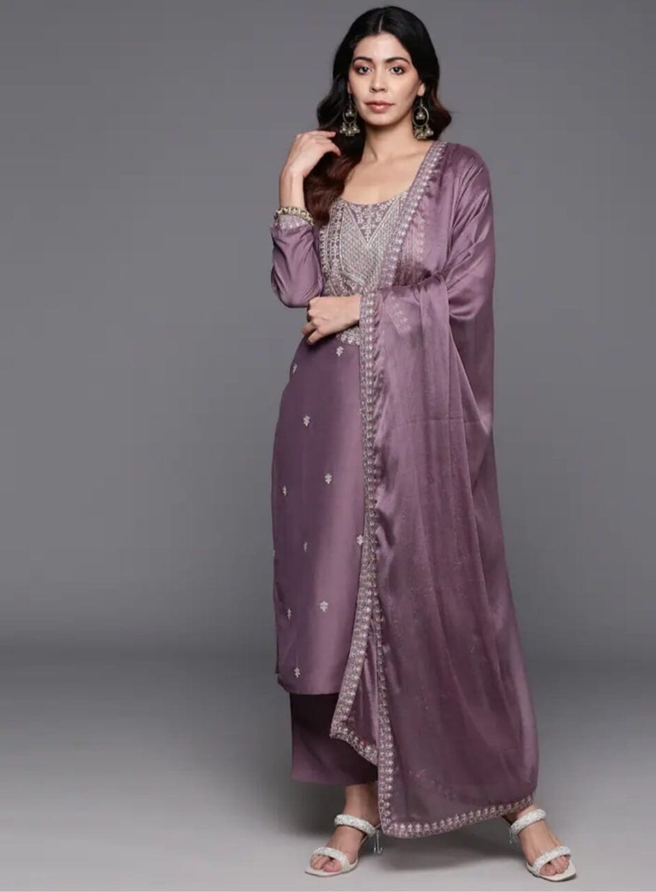 Wine Purple Chanderi Viscose Kurti with Chanderi Dupatta and Pant set Kurti with Bottom and Dupatta Shopin Di Apparels 