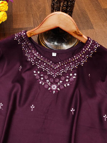 Wine Purple DHAMAKA Rayon Embroidered Kurti Kurti Shopin Di Apparels 