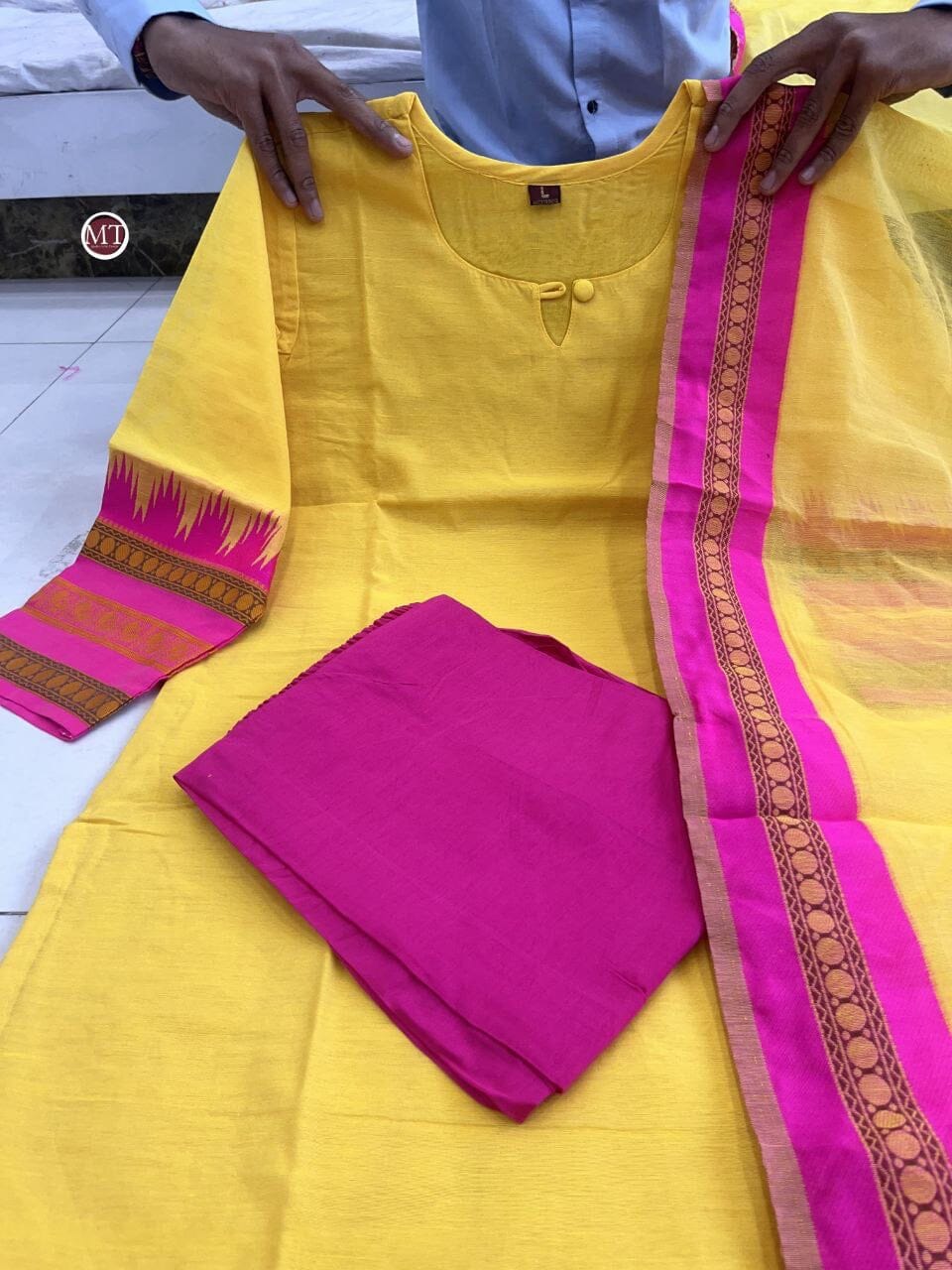 Yellow Kanchi Cotton Vatika Kurti with Dupatta and Bottom Set Kurti with Bottom and Dupatta Shopin Di Apparels 