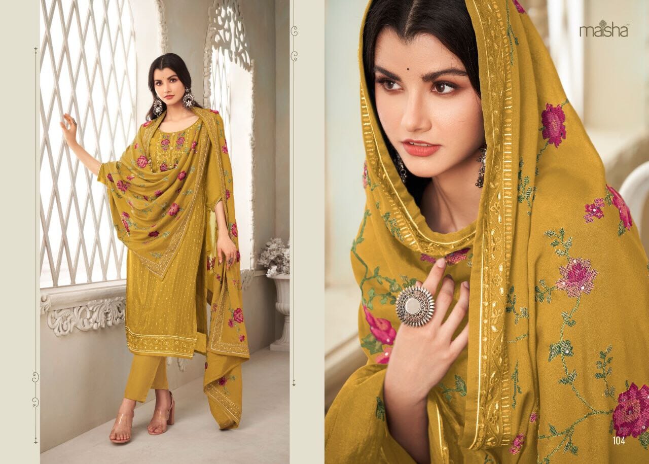 104 Pehnava Pure Chinon Handwork Embroidered Designer Suit designer suits Maisha 