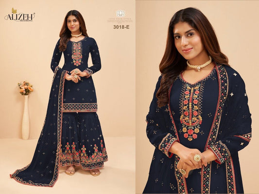 3018 E Heavy Georgette Embroidered Plazzo Suit designer Suits Alizeh 