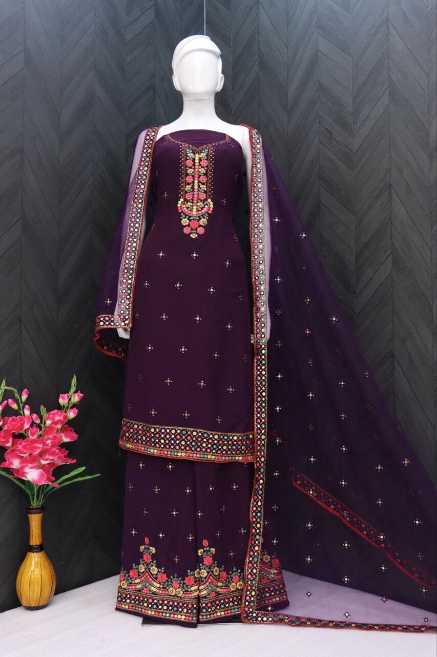 3018 F Heavy Georgette Embroidered Plazzo Suit designer Suits Alizeh 