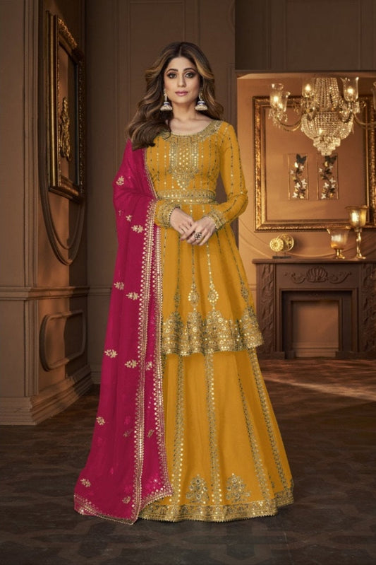 9125 B Niharika Heavy Wedding Wear Georgette Plazzo Suit Designer Suits Shopindiapparels.com 