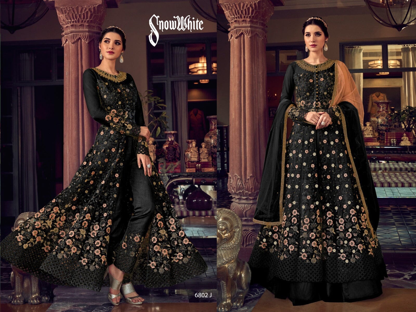 Black Butterfly Net Designer Suit with Skirt and Embroidered Pants Designer Suits Shopin Di Apparels 