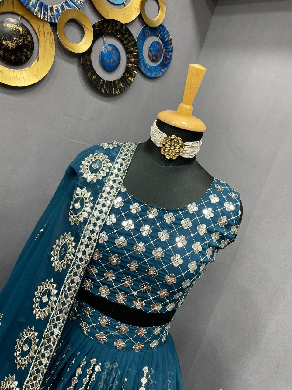 Blue Georgette Fancy Wear 3pc Lehenga Choli 3pc Lehenga Shopindiapparels.com 