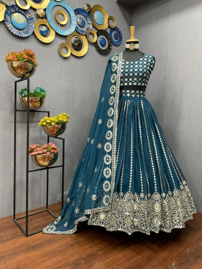 Blue Georgette Fancy Wear 3pc Lehenga Choli 3pc Lehenga Shopindiapparels.com 