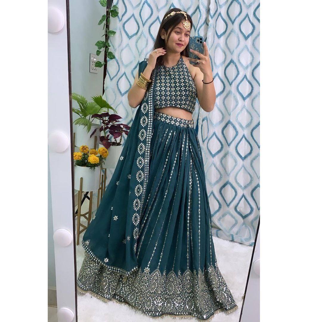 Blue Georgette Fancy Wear 3pc Lehenga Choli 3pc Lehenga Shopindiapparels.com 