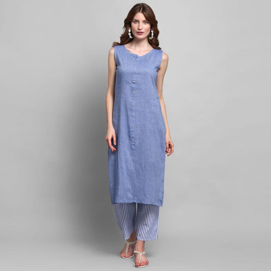 Blue Pure Cotton Kurti with Matching Palazzo Set Kurti with Plazzo Shopin Di Apparels 