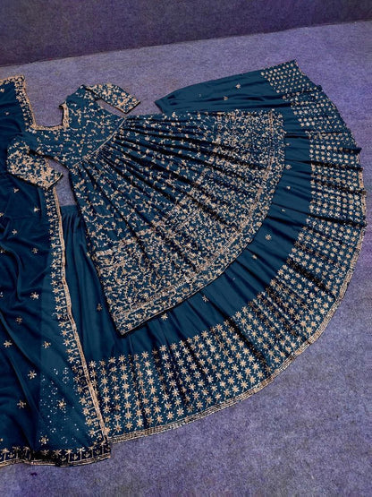 Dark Blue Designer Sequence work Lehenga Fanxy Wear Suit 3pc Lehenga Shopindiapparels.com 