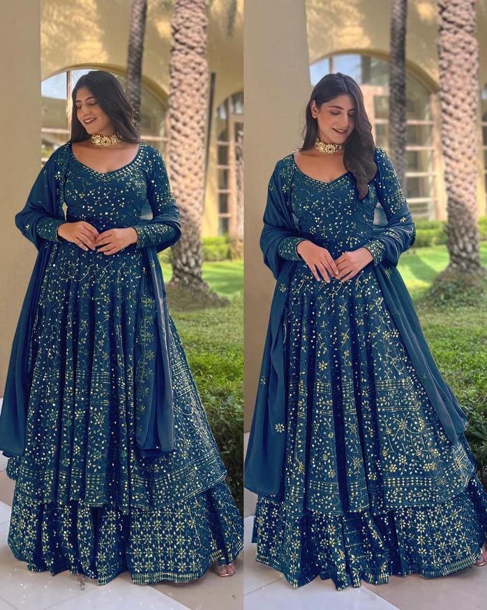 Dark Blue Designer Sequence work Lehenga Fanxy Wear Suit 3pc Lehenga Shopindiapparels.com 