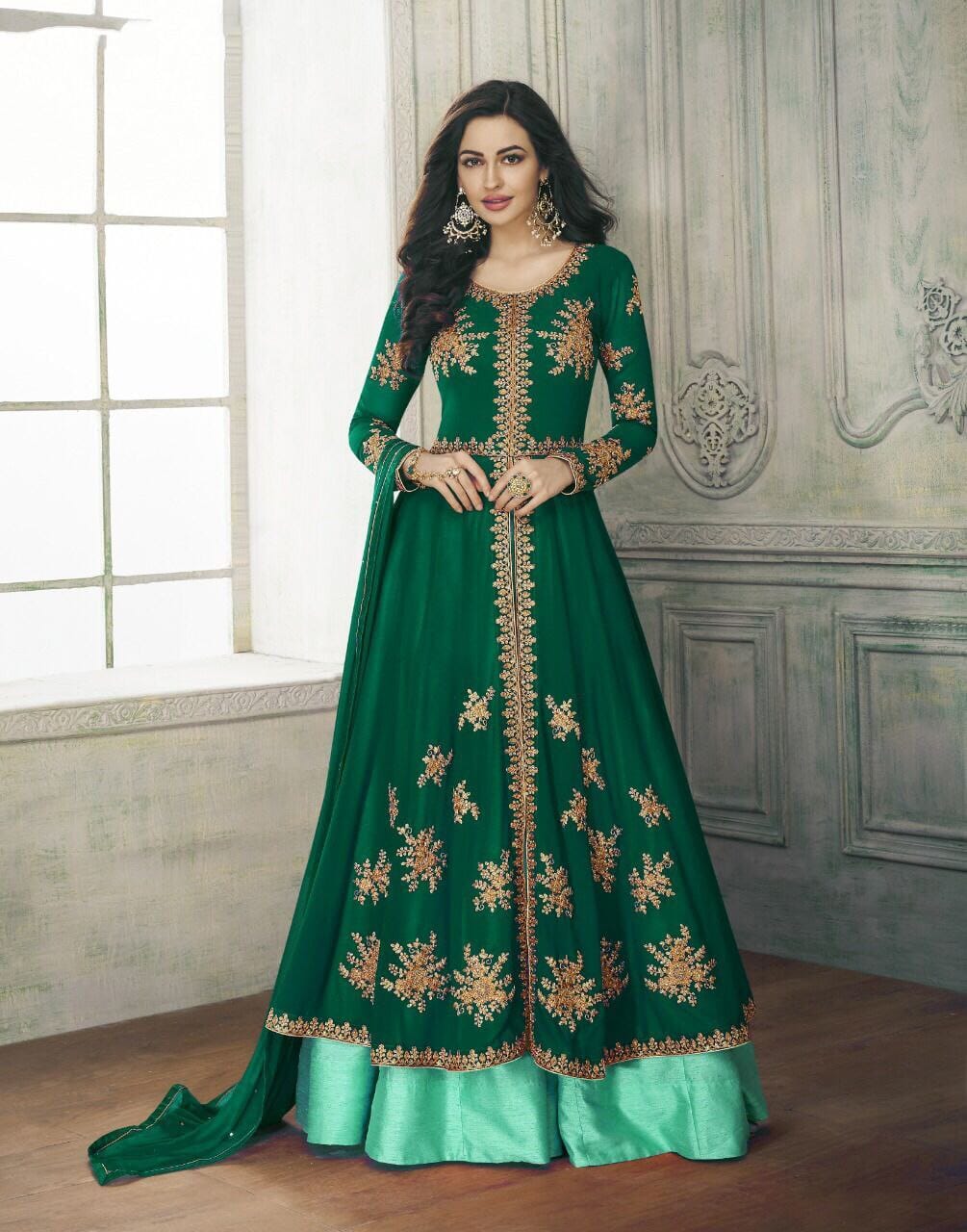 Dark Green Long Faux Georgette Anarkali Designer Suit Designer Suits Shopin Di Apparels 