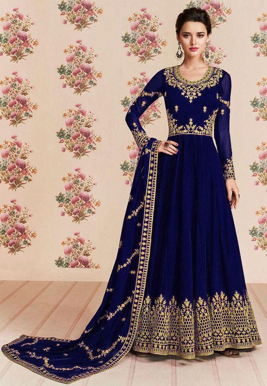 Georgette Embroidered Gown with Dupatt Designer Suits Shopindiapparels.com 