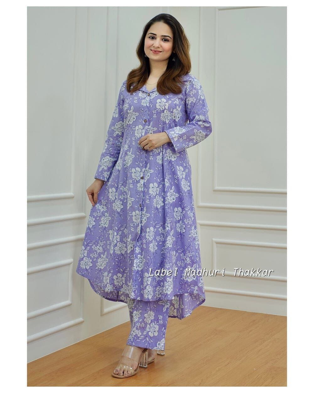 Lavender Purple Poly Rayon Digital Printed Kurti with Pant Kurti with Pant Shopin Di Apparels 