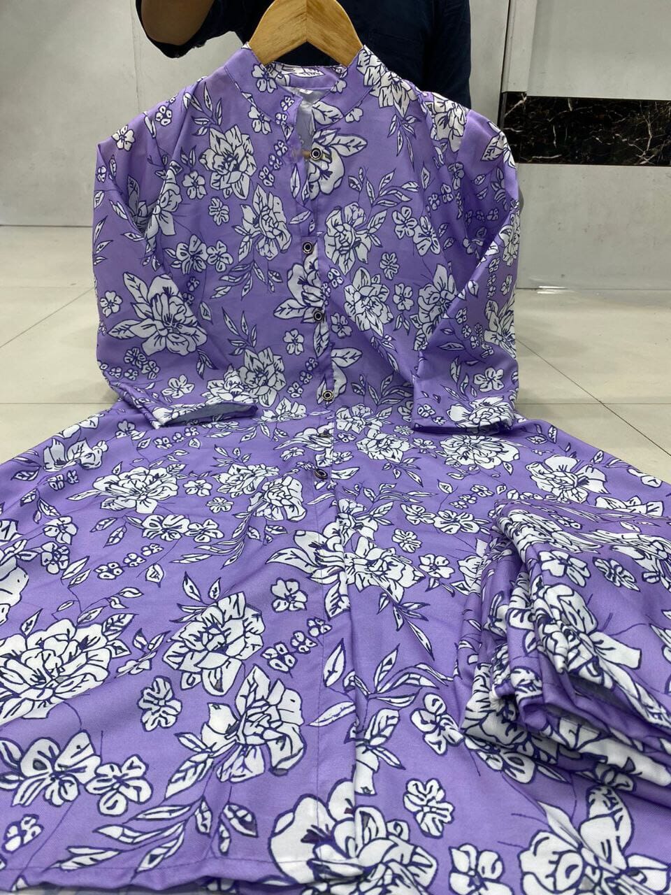 Lavender Purple Poly Rayon Digital Printed Kurti with Pant Kurti with Pant Shopin Di Apparels 