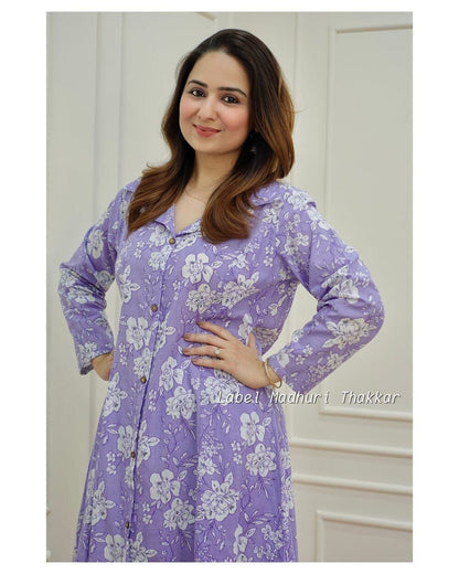 Lavender Purple Poly Rayon Digital Printed Kurti with Pant Kurti with Pant Shopin Di Apparels 