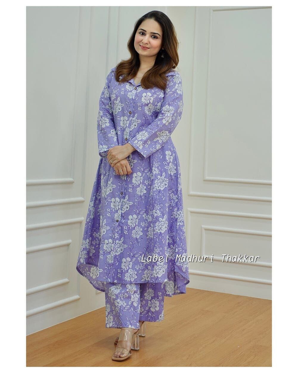 Lavender Purple Poly Rayon Digital Printed Kurti with Pant Kurti with Pant Shopin Di Apparels 