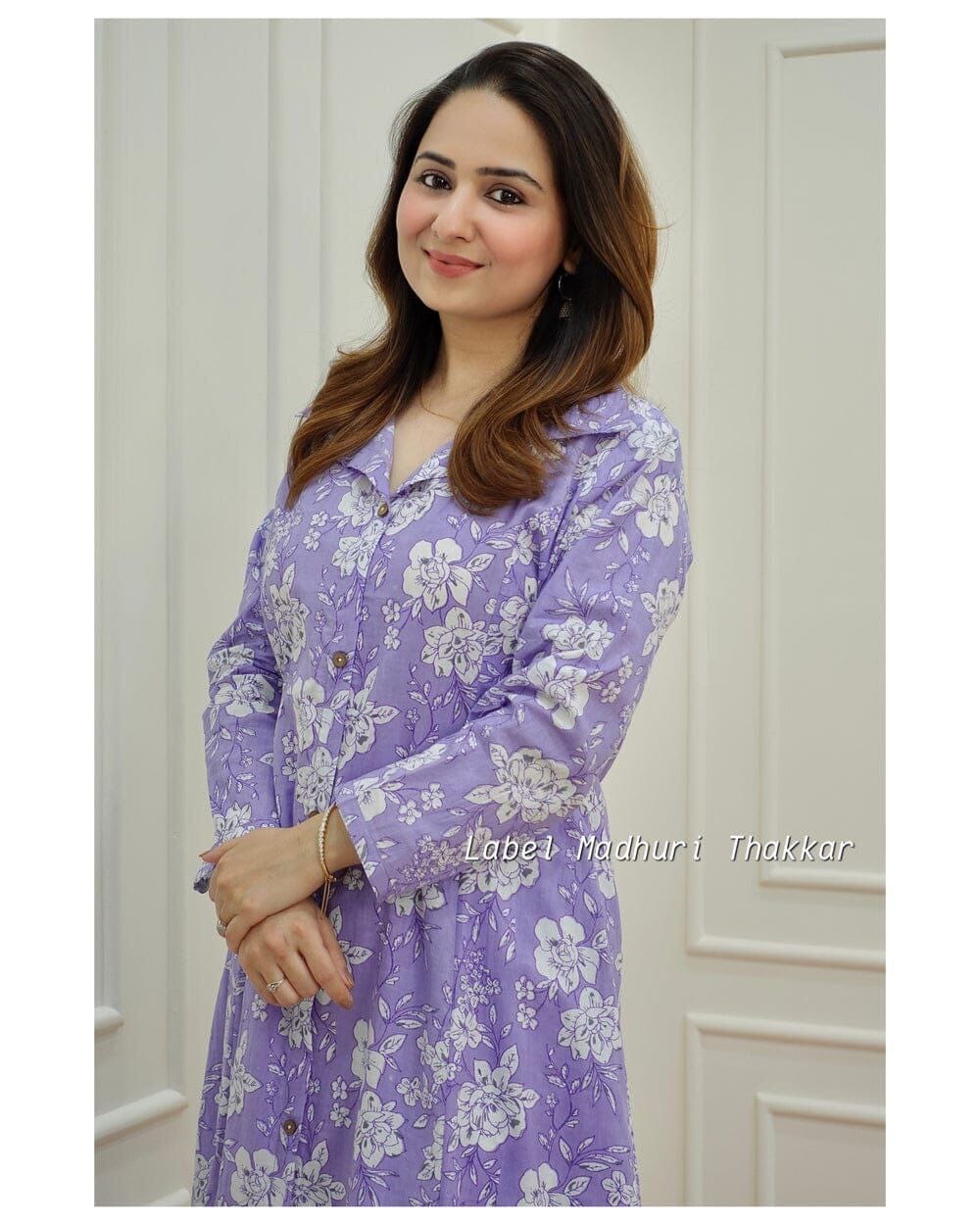 Lavender Purple Poly Rayon Digital Printed Kurti with Pant Kurti with Pant Shopin Di Apparels 