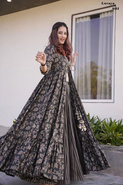 Lucaya 801 Fancy Wear Koti Style Indo-Western Suit of Printed Crop Top and Palazzo designer suits Shopin Di Apparels 