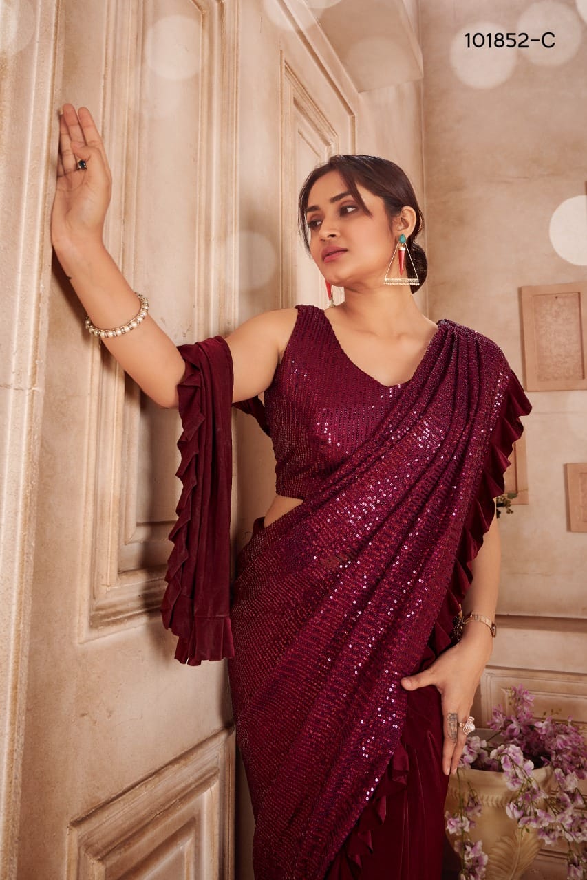 Buy Red Dahlia Sequin Couture Hand Embroidered Saree by Designer Talking  Threads Online at Ogaan.com