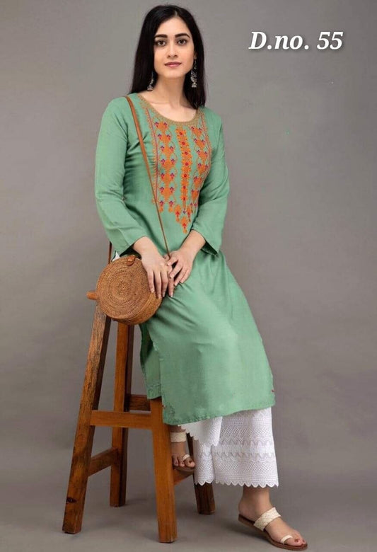 MV 55 Pista Reyon Embroidered Kurti with Chikan Plazzo Kurti with Plazzo shopindi.sg 