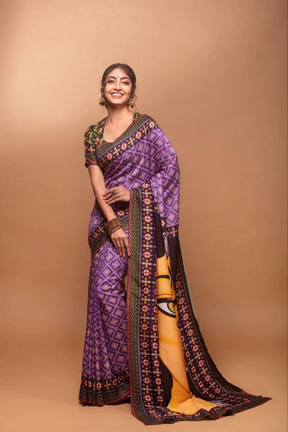 Navratri Saree Purple Crepe Silk with Digital Print of Goddess Designer Saree Shopin Di Apparels 