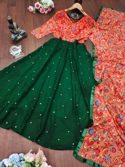 Printed Fox Georgette Gown with Dupatta gown shopindi.sg 