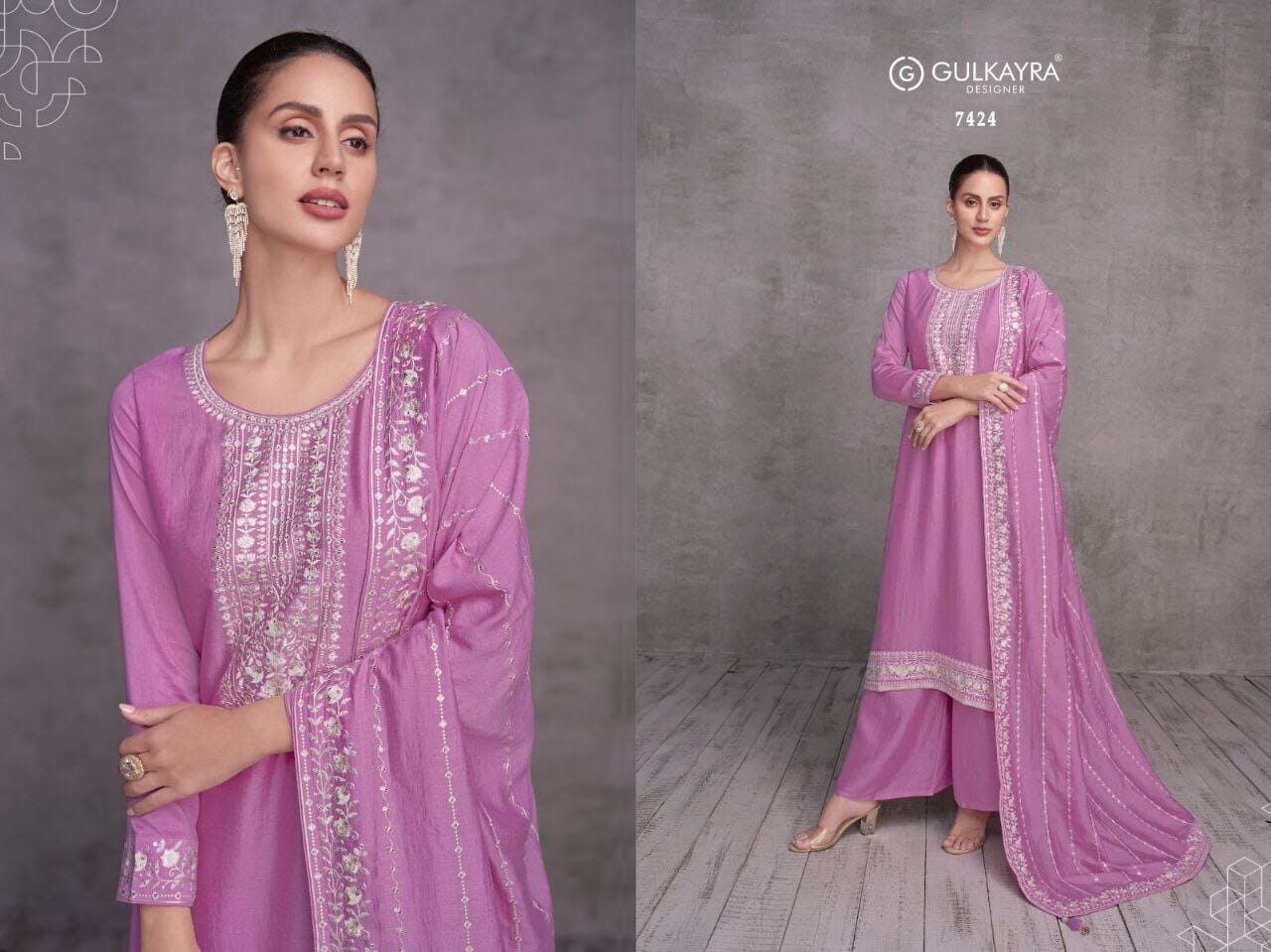 Purple Heavy Silk Designer Palazzo Suit Designer Suits AASHIRWAD 