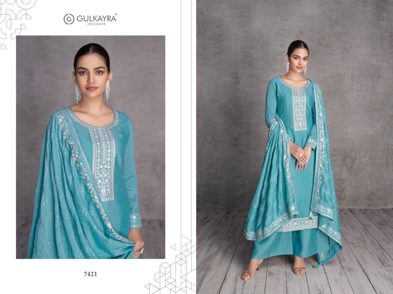 Sky Blue Heavy Silk Designer Palazzo Suit Designer Suits AASHIRWAD 