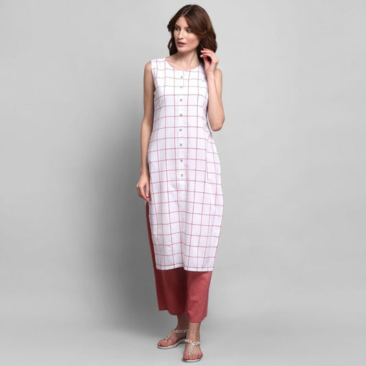 White Pure Cotton Kurti with Matching Palazzo Set Kurti with Plazzo Shopin Di Apparels 