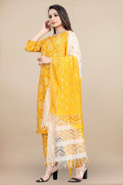 Yellow Bandhani Printed Rayon Straight Cut Suit Designer Suits shopindi.sg 